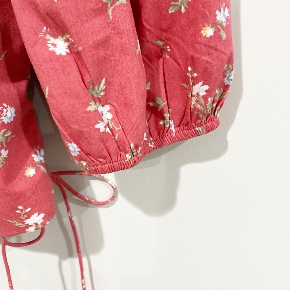 Abercrombie & Fitch Pink Floral Puff Sleeve Crop Top - Picture 4 of 8